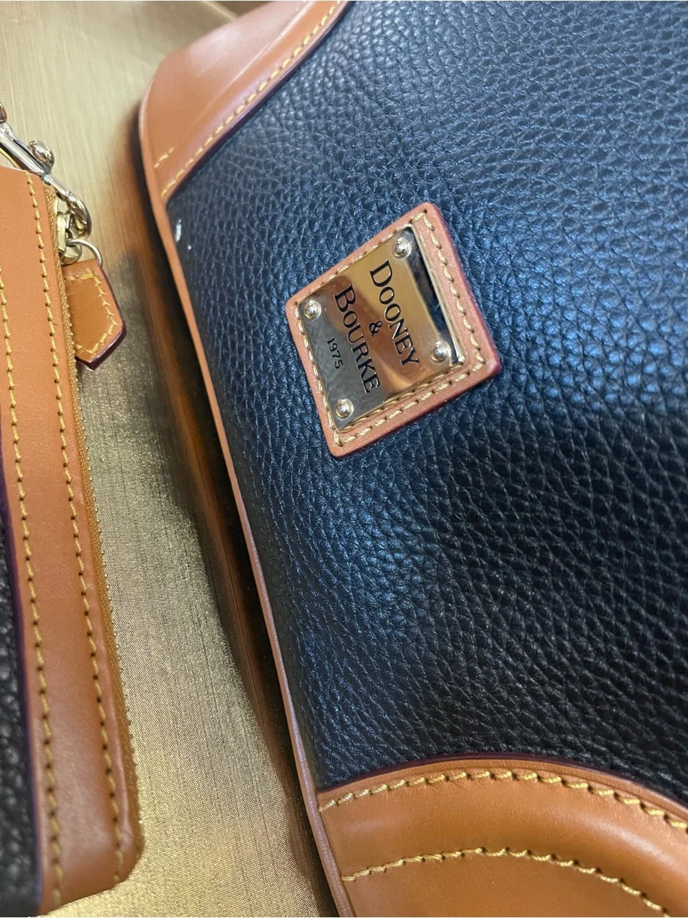 Dooney & Bourke Black Leather Hobo Bag (Black with Brown Trim)